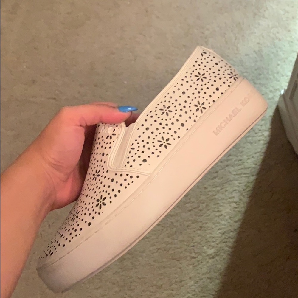 White Michael Kors slip ons
